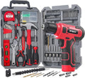 Hi-Spec Tool Set with 8V Cordless Drill Set. Complete DIY Tool Kit with USB Rechargeable Electric Drill Driver for Women and Men, Home Repair & Maintenance, in a Compact Toolbox.