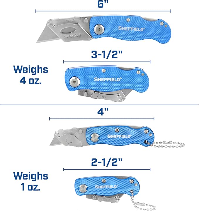 Sheffield Utility Knife and Mini Box Cutter, Folding Utility Knife Set Aluminum Handles, Accepts Std and Mini Blades, Box Cutters for Trades and DIY