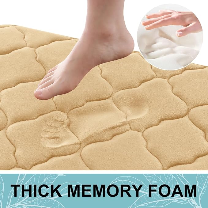 OLANLY Memory Foam Bath Mat Rug 24x16, Ultra Soft and Absorbent Bathroom Rugs, Non-Slip, Comfortable, Machine Washable Bath Carpet for Bathroom Floor, Tub, Shower and Home Decor Accessories, Beige