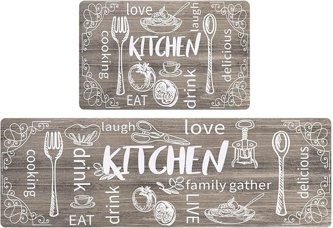 HEBE Kitchen Rugs Set of 2, Cushioned Anti Fatigue Kitchen Mats for Floor, Non Slip Waterproof Comfort Standing Desk Mat Carpet for Sink, Stove, Laundry Room