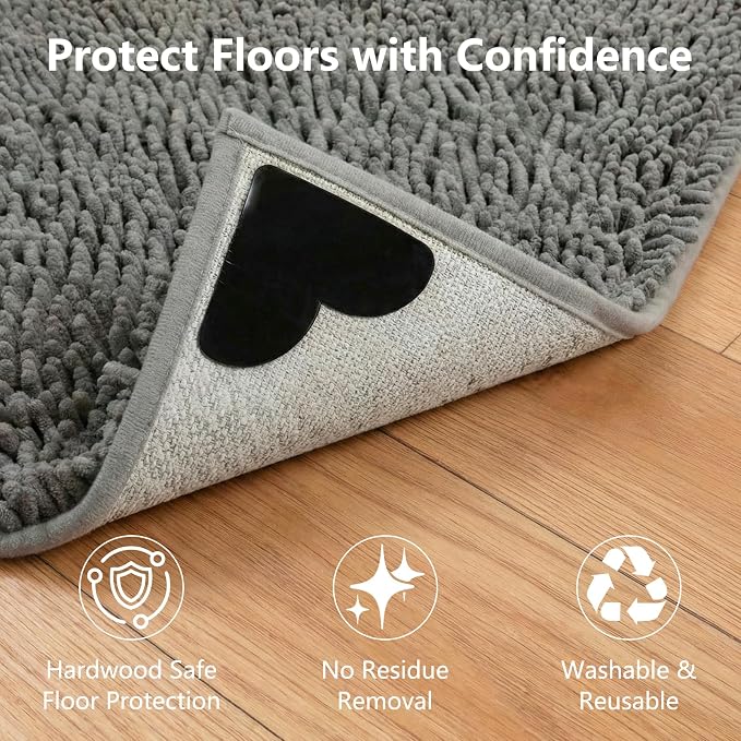 16PCS Rug Pad Grippers, Non Slip Carpet Stickers for Area Rugs, Hardwood Floor, Wood Floor, Tile Floors, Reusable Rug Corners Sticker to Hold Rug Down, Washable Carpet Stickers for Area Rugs(Black)
