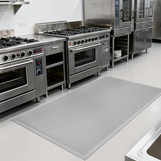 Front Door Mat 31''x47'', Drainage Heavy Duty Dirt Trapping Non-Slip Doormats, Outdoor Rubber Floor Mats, Restaurant Commercial Kitchen Industral Pool Entrance Bar Wet Area, Grey
