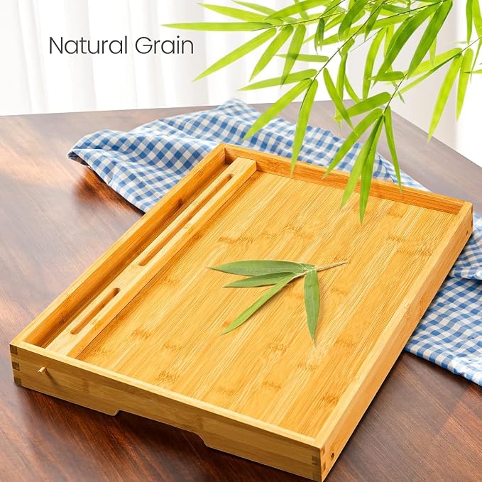 Bamboo Bed Tray Table, Large Breakfast Tray with Folding Legs, Multipurpose Serving Tray Use As Portable Laptop Snack Table, for Working, Eating, Reading by Pipishell
