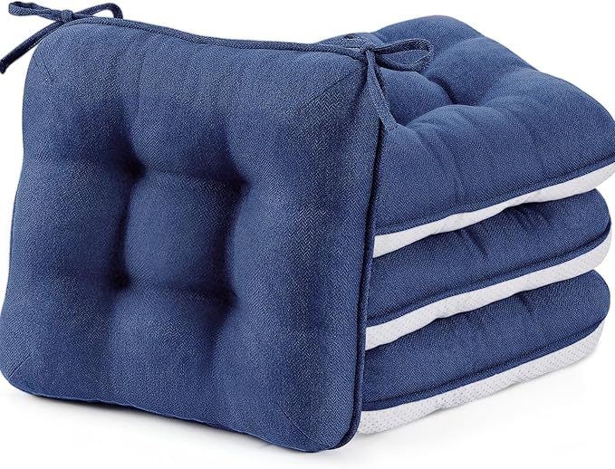 BETU Chair Cushions for Dining Chairs Set of 4,3.5" Thick Outdoor Indoor Chair Pads with Ties,Non Slip Backing and Covers, Seat Cushion for Kitchen Dining,Bar,Patio Furniture15.5"X15.5"X3.5",Navy Blue