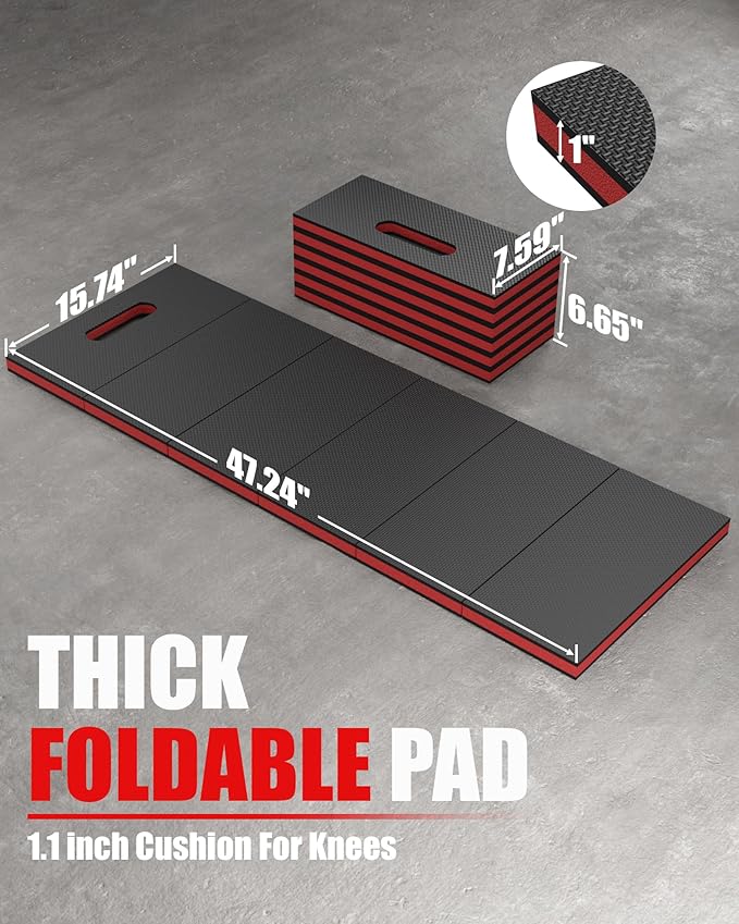 Foldable EVA Utility Mat with Handle, Heavy Duty Mechanic Mat for Kneeling, Workouts, Garages, Gardening, Camping, Picnics, Outdoor Adventures and Home Gyms, Red