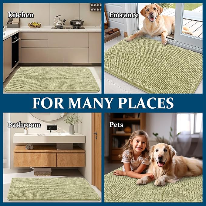 OLANLY Dog Door Mat for Muddy Paws 54x24, Absorbs Moisture and Dirt, Absorbent Non-Slip Washable Doormat, Quick Dry Chenille Mud Mat for Dogs, Entry Indoor Entryway Carpet for Inside Floor, Vanilla