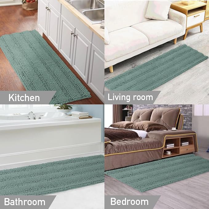 Turquoize Bathroom Runner Extra Long Blue Chenille Bath Rug Non Slip Shaggy Bath Shag Shower Mat, Soft and Cozy, Super Absorbent Water, Washable Rug, 47 x 17 inches, Duckeggshell Blue