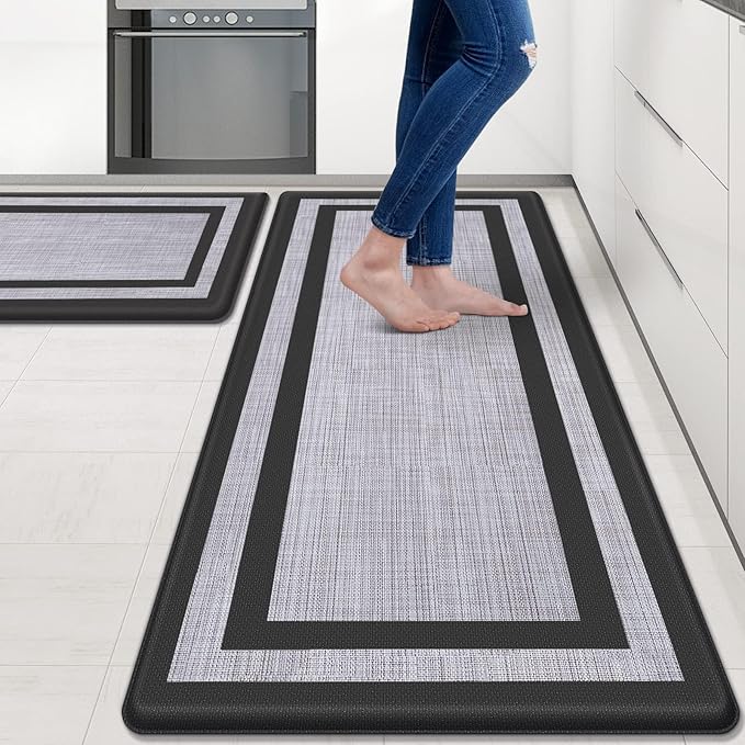 Mattitude Kitchen Mats Set of 2 Cushioned 0.47 inch Kitchen Rugs Non-Skid Rug Sets Ergonomic Comfort Standing Mat for Kitchen, Floor, Office, Sink, Laundry, Black