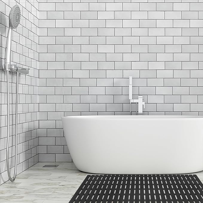 BEMISO Shower Mat Non Slip Bathtub Mat with Suction Cups and Drain Holes 37.4 x15.7 Inch Bath Mat for Tub & Shower.Easy Dry,Easy to Cut,Eco-Friendly
