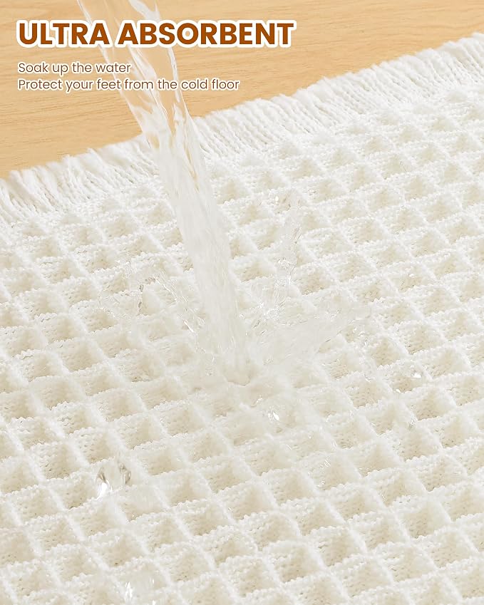 Smiry Waffle Bath Mat 30x18, Extra Soft Absorbent Bathroom Rugs, Non Slip Machine Washable Quick Dry Bath Rugs for Bathroom Floor, Tub, Shower, Home Decor Accessories, Cream