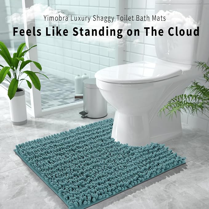 Yimobra Toilet Rug U Shaped Washable 24x24 Inch - Ultra Soft Absorbent Chenille Bath Rugs for Toilet, Quick Dry & Machine Washable, Non Slip Contour Bathroom Mat, Teal Blue