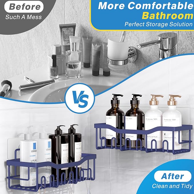 EUDELE 2 Pack Shower Caddy, Adhesive Organizer for Bathroom & Kitchen Storage, No Drilling, Rustproof Stainless Steel Shelf Organizer