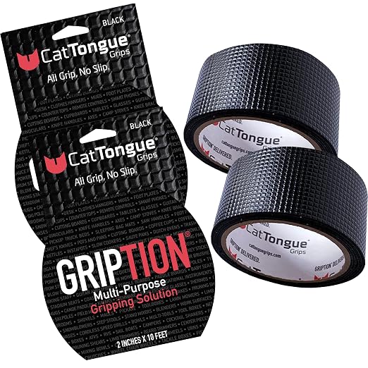 CATTONGUE GRIPS Non-Abrasive Grip Tape Roll - 2” Wide Heavy-Duty, Waterproof Anti-Slip Tape for Bathtubs, Stair Treads, Ramps & More - Indoor & Outdoor Non-Skid Solution (Black, 2 Pack)