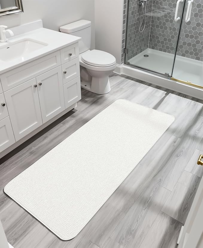Bosap Bath Mat,Ultra Thin Bathroom Runner Rugs,Large Bath Mats for Bathroom,Quick Dry,Non-Slip,Machine Washable,Low Pile,Bath Rug,Shower Outside,Sink,Home Decor Accessories.Cream,3'x6'(36x72inch)
