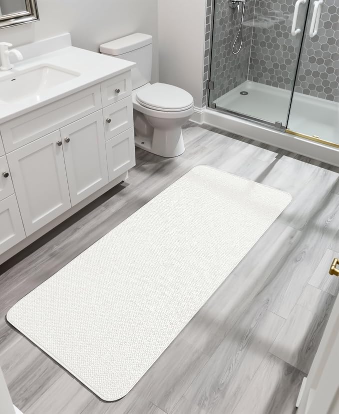 Bosap Bath Mat,Ultra Thin Bathroom Runner Rugs,Large Bath Mats for Bathroom,Quick Dry,Non-Slip,Machine Washable,Low Pile,Bath Rug,Shower Outside,Sink,Home Decor Accessories.Cream,3'x4'(36x48inch)