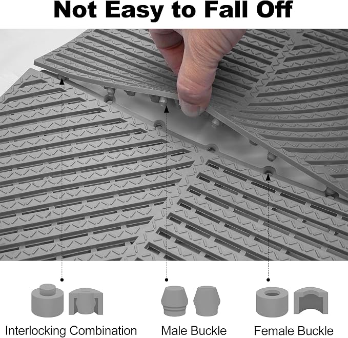 ToLanbbt Modular Interlocking Cushion 12P 11.8" x 11.8" Interlocking Rubber Floor Drain Holes Non-Slip Splicing Drainage Mats for Deck, Shower, Kitchen, Drain Pool, Sauna Bath (Grey, Diagonal)