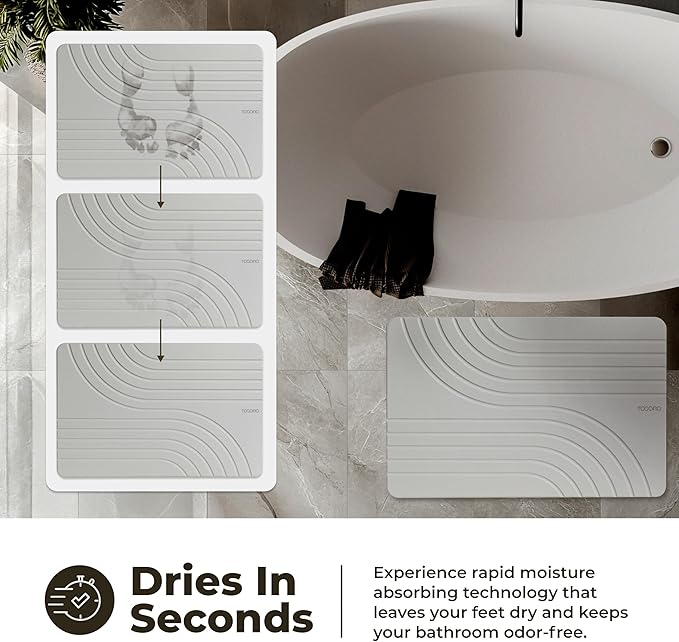TOSORO - Stone Bath Mat Diatomaceous Earth Shower Mat Non-Slip Super Absorbent Diatomite Stone Bath Mats for Bathroom Floor Quick Drying Natural Easy to Clean (23.5 x 15) - Grey