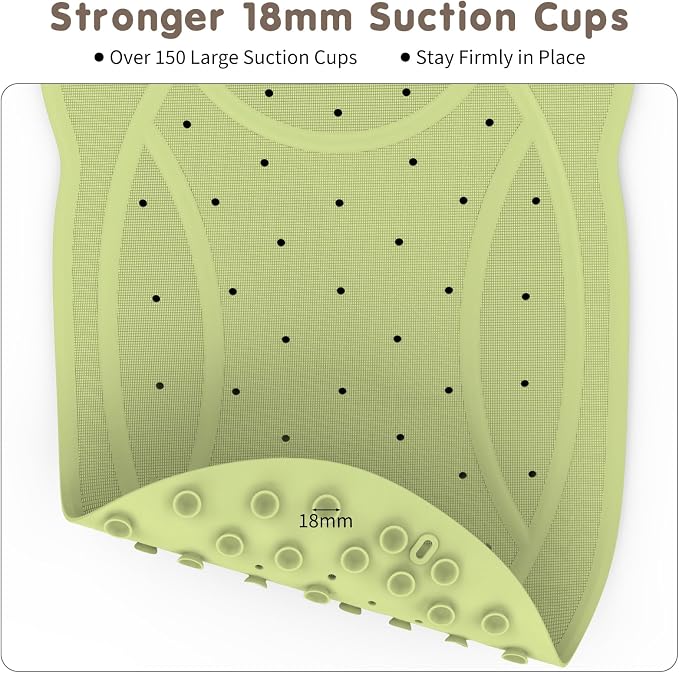Upgraded Kids Bathtub Mat Non Slip, Low-Odor Natural Rubber Bath Mat with Strong 18mm Suction Cups, Flat Non-Slip Surface, 30"x18" Cute Frog Design, Shower Mat Fast Draining for Smooth Tubs, Green