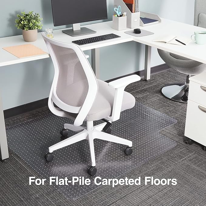 Staples Office Chair Mat, Clear Floor Mats with Lip, Flat-Pile Carpets, Extended Under-Desk Coverage, 53 x 45 Inch, Smooth Glide