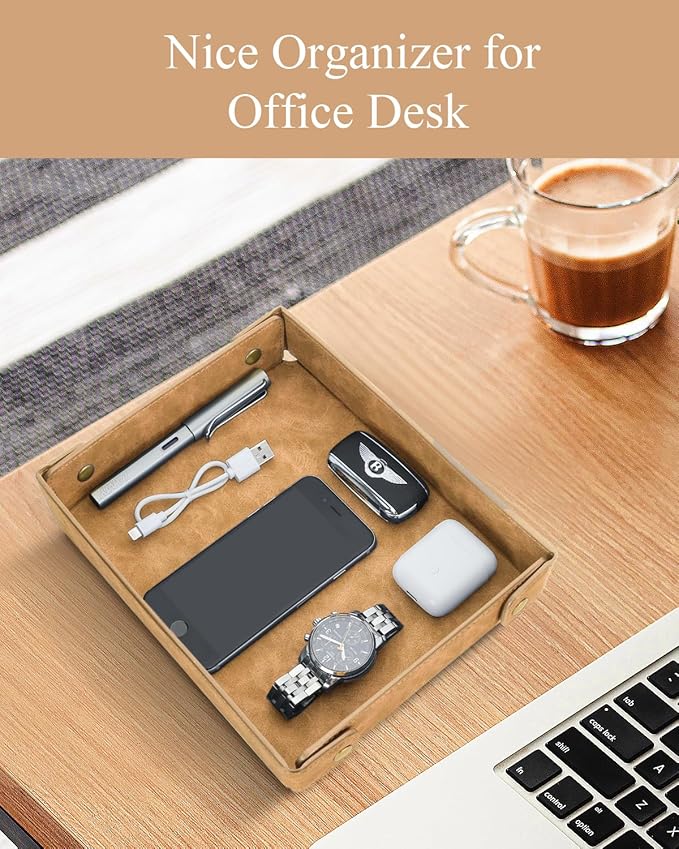 CASIRENA Faux Leather Valet Tray Organizer for Men - Catch-All Tray for Entryway Table Key, Wallet, Watch, Coin Change, Phone, Dresser EDC Dump Jewelry, Bedside Nightstand Desk-top