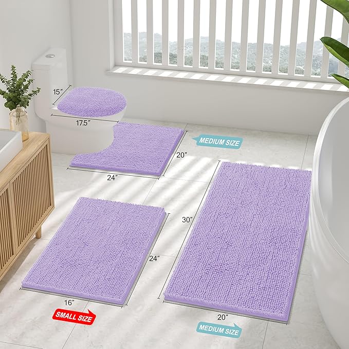 Smiry Luxury Chenille Bathroom Rugs 47x20, Extra Soft and Absorbent Shaggy Bath Mat, Machine Washable, Non-Slip Plush Carpet Runner for Tub, Shower, and Floor, Home Decor Accessories, Purple