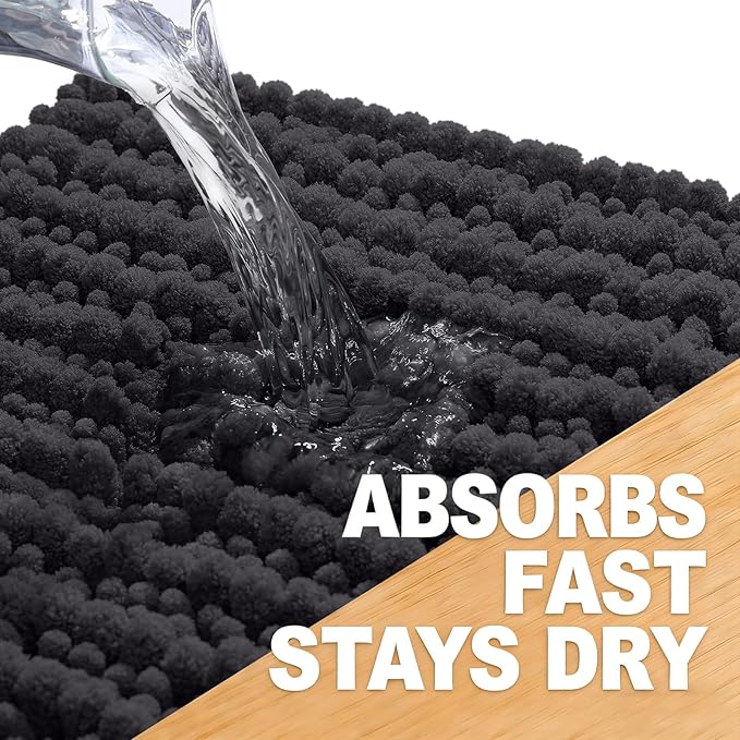 OLANLY Long Bathroom Rugs Runner 59x24, Thick Soft and Absorbent Chenille Bath Mat, Non-Slip, Machine Washable Quick Dry Bath Rugs for Tub Shower Floor, Home Decor Accessories, Dark Grey