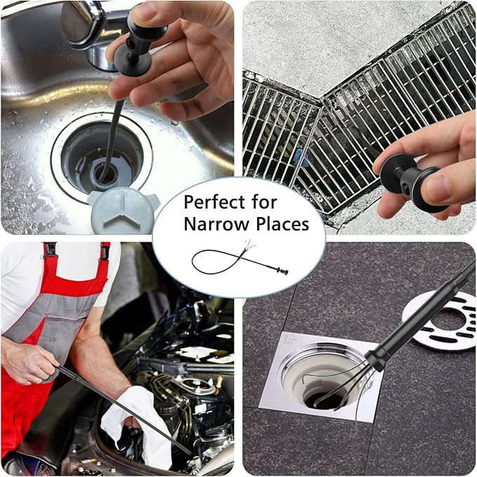 Housolution 28.34in Grabber Tool Magnetic Four-Claw Picker, Bendable Hose Reacher Pickup Sweeper with LED Light Battery, Flexible Long Handy Reaching Assist Tool for Litter Pick/Home Sink/Drain, Black