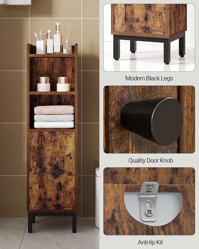 Hzuaneri Bathroom Storage Cabinet, Small Corner Floor Cabinet with Door and Shelves, Narrow Toilet Paper Holder, Bathroom Organizer with Adjustable Shelf, for Small Spaces, Rustic Brown BC38201BV1