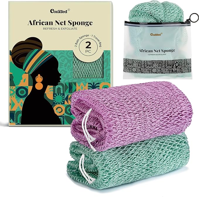 CORATED African Net Sponge with Knots Authentic, Shower Loofah Exfoliating Bath Sponge, Body Scrubber for Women and Men Daily Use Body Care, Portable Bath Accessories Gifts