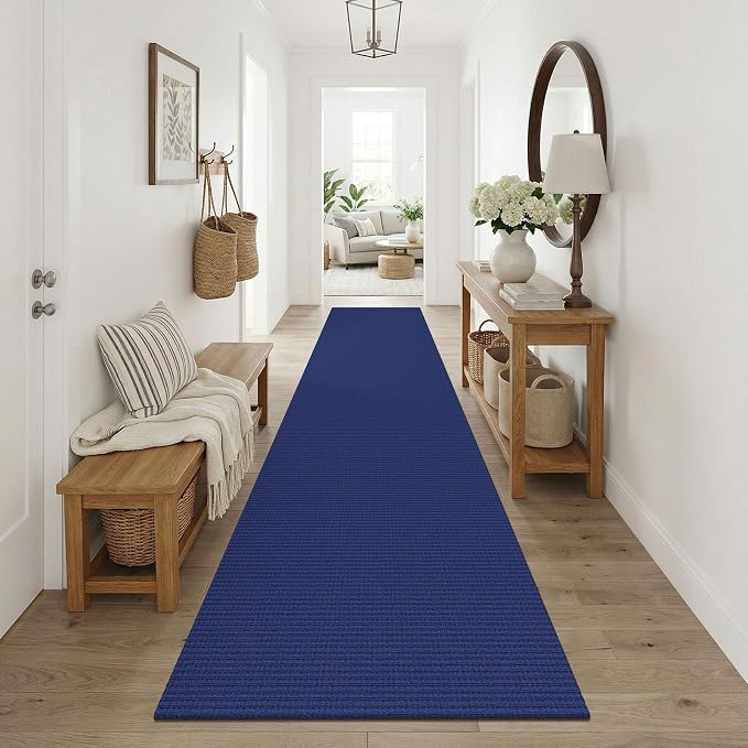 KOZYFLY Cotton Runners Rugs for Hallway 3x10, Wide Washable Runner Rug, Woven Non Slip Kitchen Runner, Braided Entryway Rug, Floor Carpet for Entry, Aisle, Hall, Royal Blue/Navy