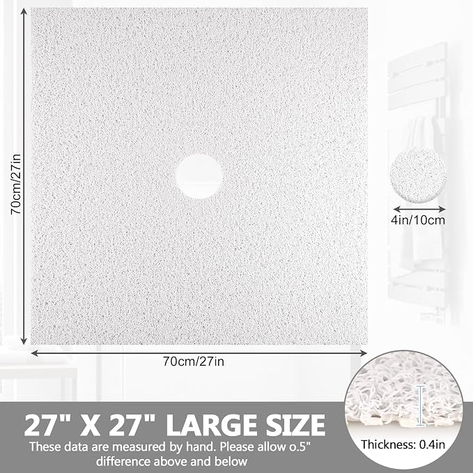 Square Shower Mat Non Slip: 27 x 27 Inch Extra Large Loofah Shower Mats for Inside Shower - Anti Slip Shower Stall Matt with Drain Hole in Middle