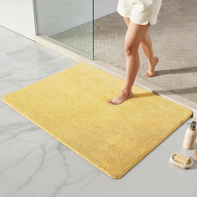 TYUU Large Bathroom Rugs, Ultra Soft Super Absorbent Bath Rugs Non Slip Washable Quick Dry Bath Mat with Rubber Backing for Bathroom Floor, Shower, or Sink, Yellow 3' x 4'