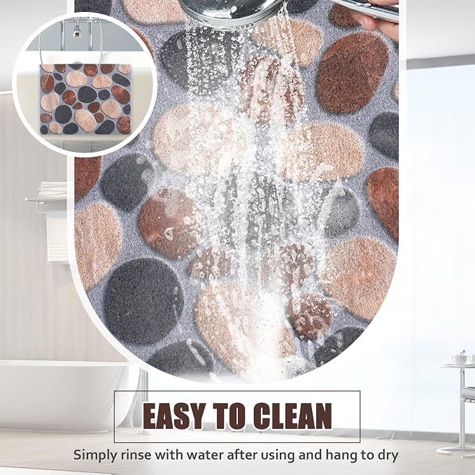 Square Shower Bath Mat Non-Slip: 36x36 Inch Large Bath Tub Mat for Inside Shower - Soft Textured with Drain Holes- Gray Bathroom Floor Safety Mat Foot Massage Scrubber