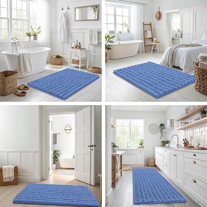 Smiry Bathroom Rugs Mat 24x16, Extra Soft Absorbent Chenille Bath Rugs, Non Slip Rubber Backing Machine Washable Quick Dry Bath Mats for Bathroom Floor, Tub, Shower, Home Accessories, Cornflower Blue