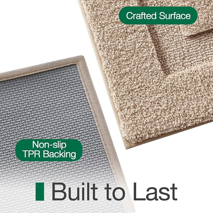 LUMI Ultra Soft Bathroom Rugs Non Slip with Rubber Backing, Absorbent Washable Bath Mat Quick Dry, Upgraded Premium Microfiber Plush Carpet for Bathtub and Shower Floor, Beige, 20x32