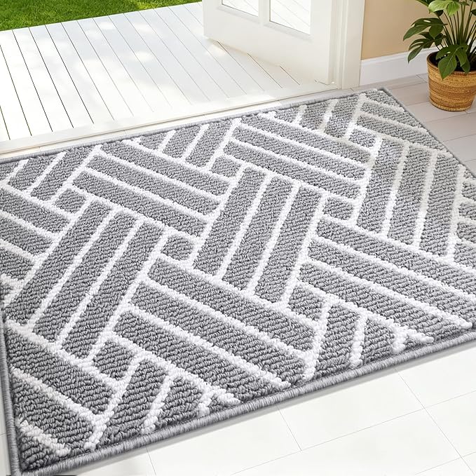 OLANLY Indoor Door Mat, 32x20 Inch, Dirt Resistant and Absorbent, Non-Slip Rubber Backing Floor Mats, Easy Clean Low-Profile Doormat for Entryway, Front Door, and Inside Entrance, Light Grey