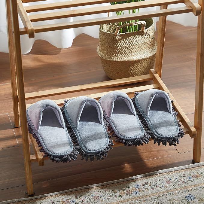 Jecery 2 Pairs Microfiber Cleaning Mop Slippers for Floor Cleaning House Mop Shoes Men and Women Washable Unisex Dusting Slippers Dirt Tool Supplies(Large,Gray)