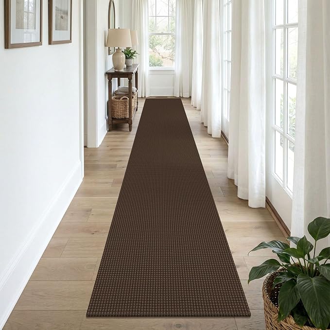 KOZYFLY Cotton 2x12 Runners Rugs for Hallway, Long Washable Runner Rug, Woven Non Slip Kitchen Runner, Braided Entryway Rug, Floor Carpet for Entry, Aisle, Hall, Brown/Dark Brown