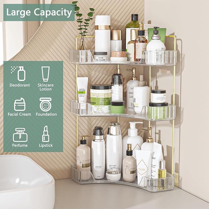 Webetop Corner Bathroom Counter Organizer 3 Tier Bathroom Countertop Organizers Shelf Makeup Organizer for Vanity Perfume Tray for Corner Storage Skincare, Cosmetic, Dresser, Kitchen Spice Rack