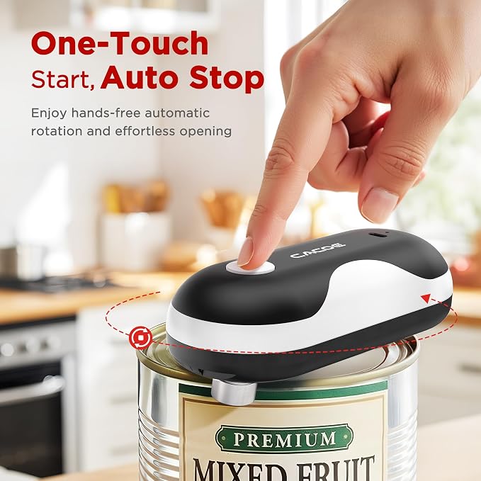 CACOE Automatic Smart Electric Can Opener with Auto Stop & USB-C Charging - Cordless Can Opener for Elderly and Arthritic Users for Seniors & Arthritis, Effortless One-Touch Open (black)