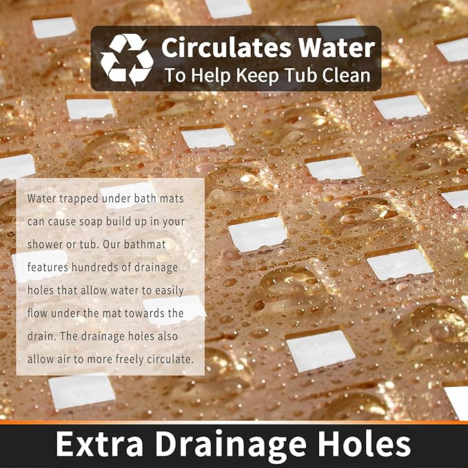 Yimobra Bathtub Mat Non Slip, 35"X16" Shower Mat with Strong Suction Cups&Drain Holes, Long Anti Slip Bath Tub Mat for Inside Shower, Machine Washable Fast Drying, Bathroom Essentials,Clear Brown