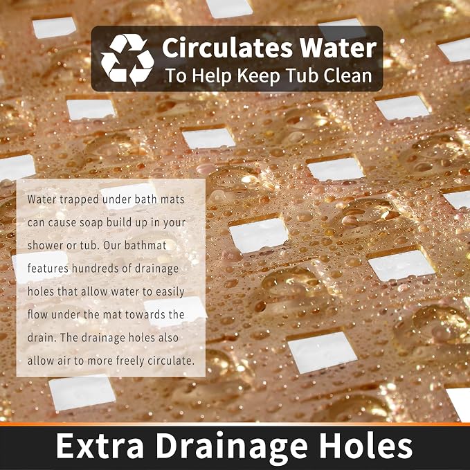 Yimobra Bathtub Mat Non Slip, Super Strong Suction Cups, 27.5"X15.5" Long Shower Mat with Drain Holes, Machine Washable Fast Draining Bath Mats, Bathroom Essentials,Clear Brown
