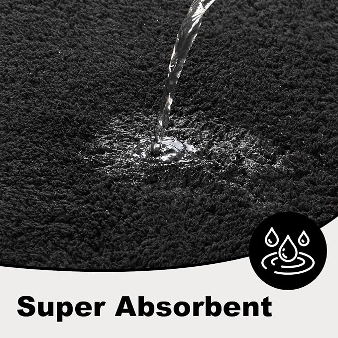 TYUU Black Bathroom Rug, Ultra Soft Bath Rugs Non Slip Washable, Super Absorbent Quick Dry Bath Mat with Rubber Backing for Bathroom Floor, Shower, or Sink, Black 24" x 48"