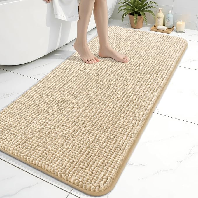 Arotive Bathroom Rugs 47" x 24", Ultra Soft Absorbent Chenille Bath Rugs, Non-Slip Rubber Backing, Machine Washable Bath Mats for Bathroom Floor, Tub and Shower, Home Decor Accessories, Beige