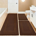 IM HOME Waffle Bath Mat Set 3 Piece, Boho Woven Modern Bath Rug Absorbent Non Slip, Soft Bathroom Mats, Machine Washable Knit Bath Rugs with Tassels for Bathroom, Bedroom, Kitchen, Shower, Tub, Brown