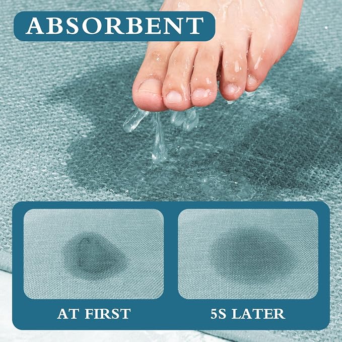 YIHOUSE Blue Bathroom Rug Sets 5 Piece, Bathroom Mat Quick Dry, Thin Bath Rug Set,Absorbent Bath Mat for Bathroom Non Slip Washable for Toilet and Floor