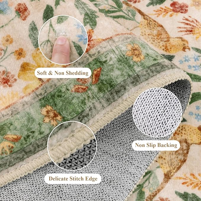 HEBE Boho Kitchen Rugs Sets of 3, Non Slip Washable Kitchen Mats for Floor, Farmhouse Kitchen Carpet Runner Rug Set for Sink, Stove, Laundry Room & Hallway