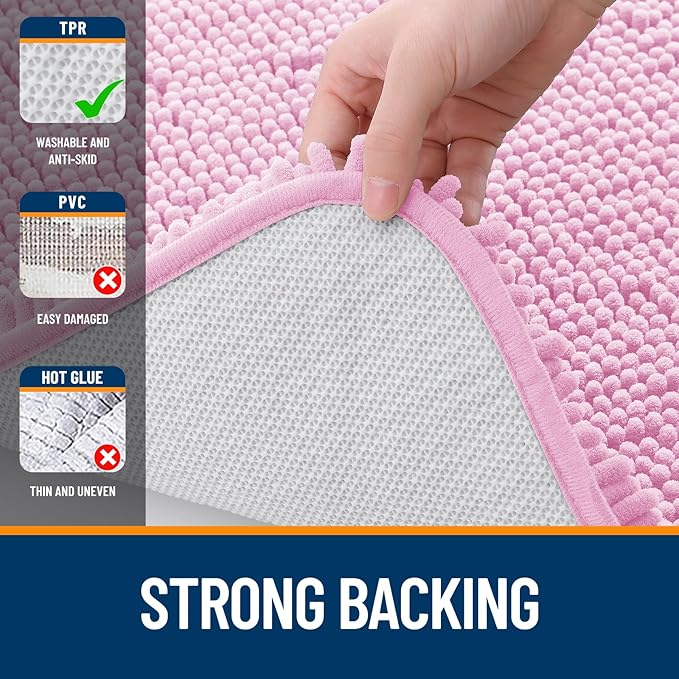 OLANLY Bathroom Runner Rugs 47x20, Extra Soft Absorbent Chenille Bath Rugs, Rubber Backing Quick Dry, Machine Washable Long Bath Mats for Bathroom Floor, Tub and Shower, Home Decor Accessories, Pink