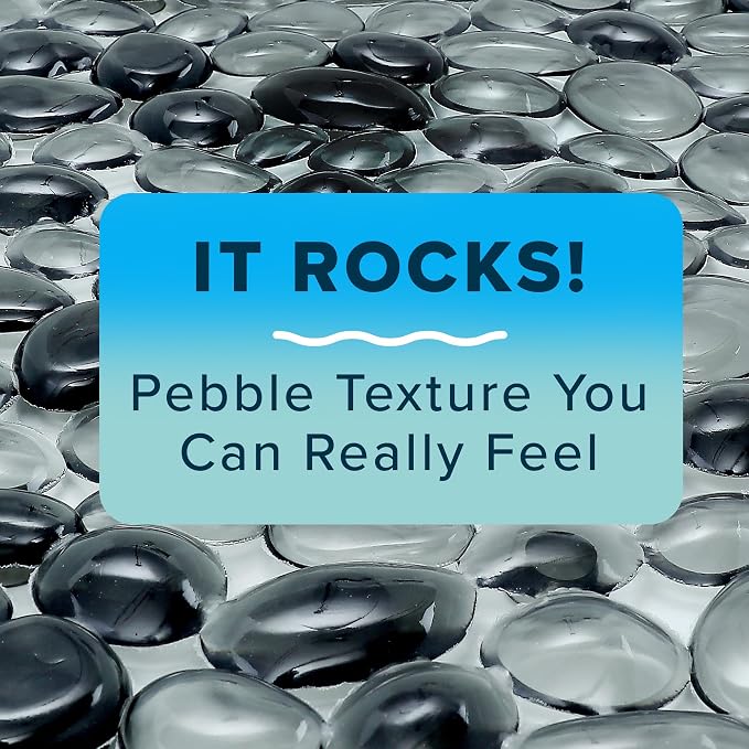 SlipX Solutions Non Slip Pebble Bath Mat for Shower & Bathtub 38x17 | River Rock Look | Accupressure | Massage Bath Mats for Tub | 188 Suction Cups | Machine Washable, Dark Gray Pebbles