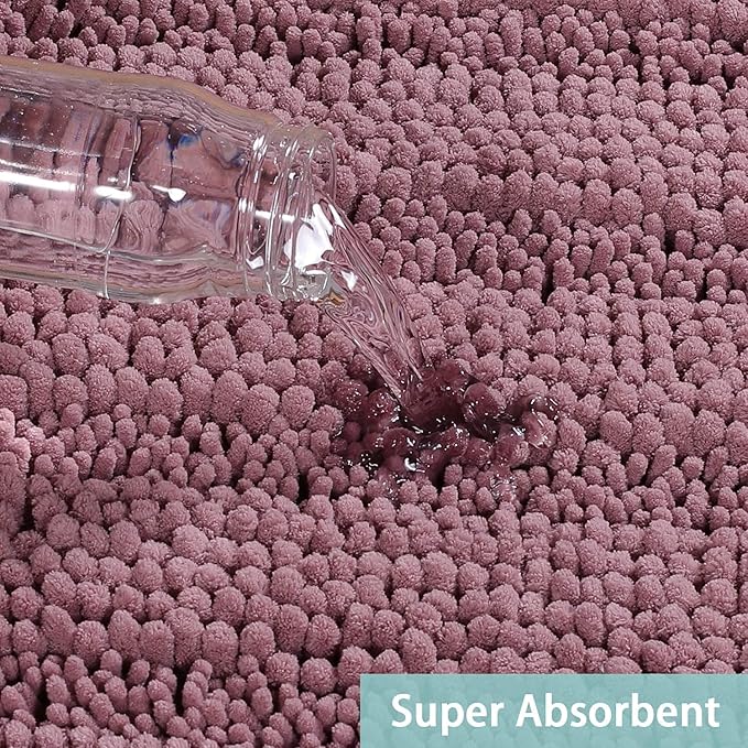 Turquoize Luxury Chenille Bath Rug for Bathroom Rugs Extra Absorbent Bath Mat Non Slip Microfiber Shower Rug for Bathroom Microfiber Shaggy Carpet Rug Size, 17"x 24", Mauve/Rose